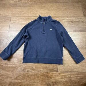 Vineyard Vines Kids Navy Blue Quarter Zip Pullover Whale Logo Sweatshirt Size 7